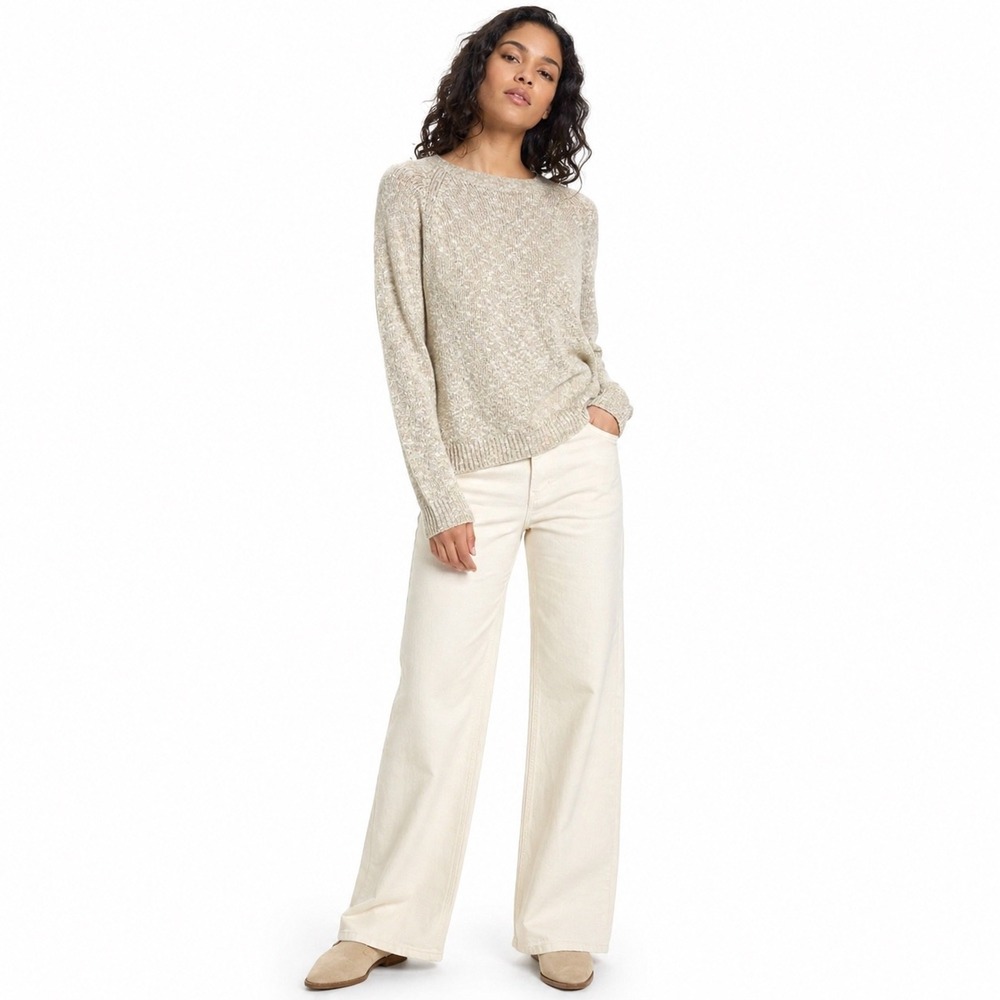 Harley of Scotland Womens Linen Cotton Knit Sweater Beige M‎ Coastal Minimalist